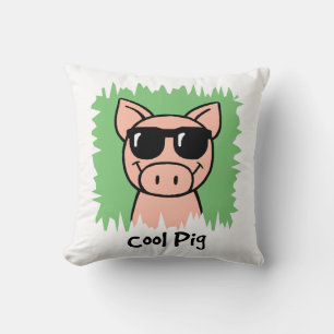 Cartoon Clip Art Cool Pig with Sunglasses Throw Pillow