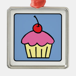Cartoon Clip Art Cupcake Frosting Cherry Dessert Metal Ornament