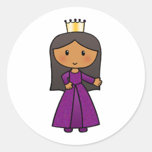 Cartoon Clip Art Cute Princess with Tiara Classic Round Sticker