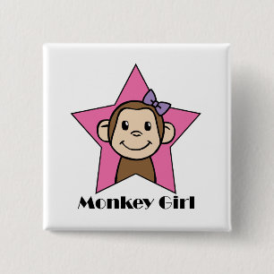 Cartoon Clip Art Smile Monkey Girl Pink Star Bow 2 Inch Square Button