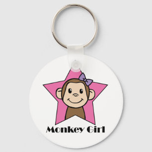 Cartoon Clip Art Smile Monkey Girl Pink Star Bow Keychain