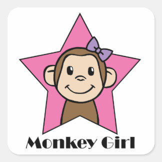 Cartoon Clip Art Smile Monkey Girl Pink Star Bow Square Sticker