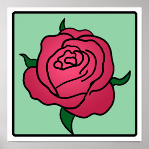 Cartoon Clip Art Valentine's Day Red Rose Flower Poster