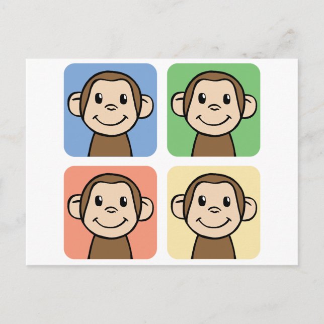 Cartoon Clip Art with 4 Happy Monkeys Postcard (Front)
