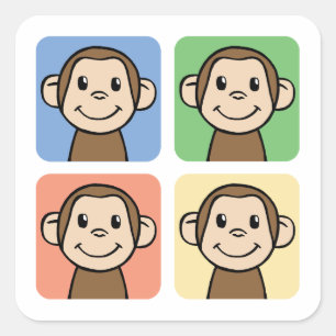 Cartoon Clip Art with 4 Happy Monkeys Square Sticker