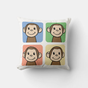 Cartoon Clip Art with 4 Happy Monkeys Throw Pillow