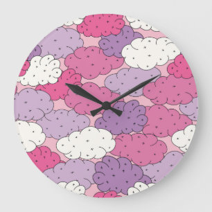 Cartoon clouds, fun vintage repeat. large clock