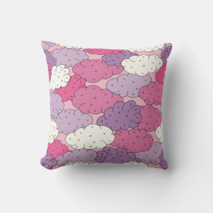 Cartoon clouds, fun vintage repeat. throw pillow