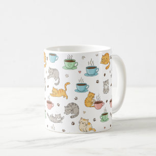 Cartoon Coffee and Cats Pattern Mug