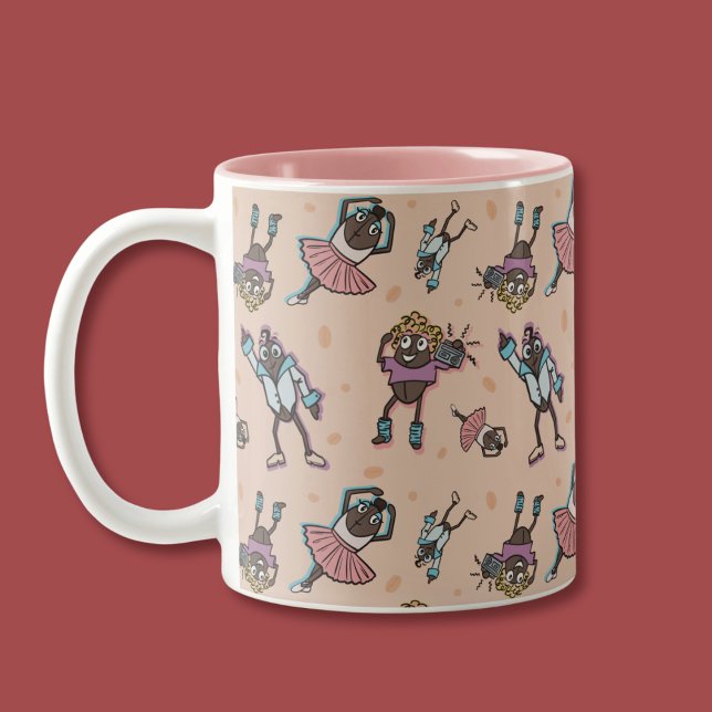 Cartoon Coffee Bean Dance Party Two-Tone Coffee Mug (Creator Uploaded)