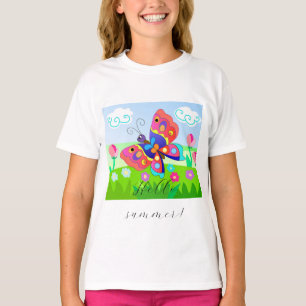 Cartoon Colorfoul butterflies and flowers T-Shirt