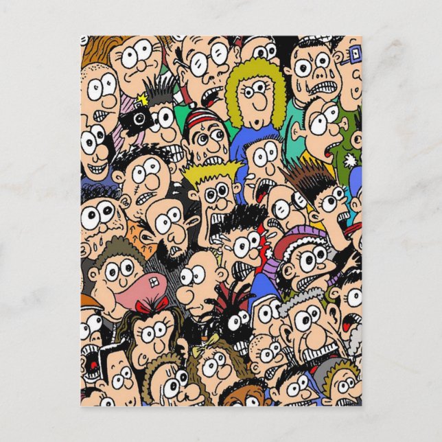 Cartoon Colour Crowd Scene by Sam Backhouse Postcard (Front)
