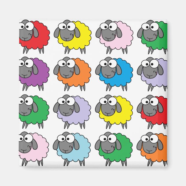 Cartoon Colourful Sheep Pattern Magnet (Front)