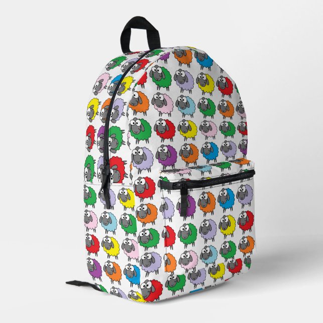 Cartoon Colourful Sheep Pattern Printed Backpack (Back Corner Left)