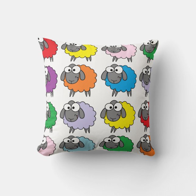 Cartoon Colourful Sheep Pattern Throw Pillow (Front)