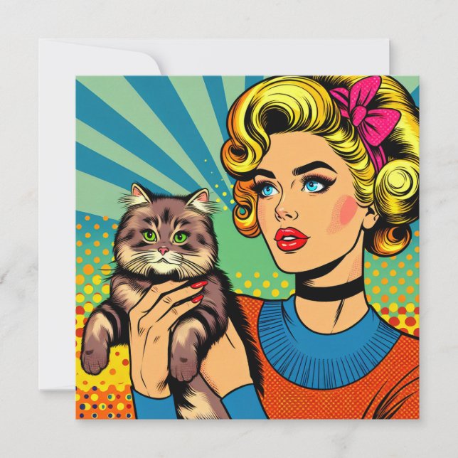 Cartoon Comic Pop Art Women Holding Cat (Front)