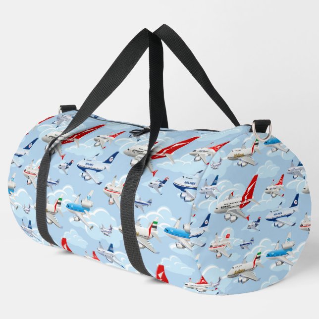 Cartoon commercial airplanes seamless pattern duffle bag (Left Corner)