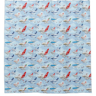 Cartoon commercial airplanes seamless pattern fabr
