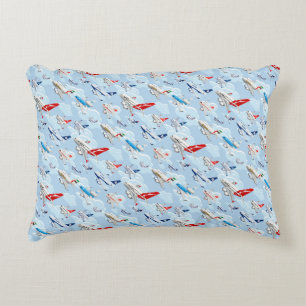 Cartoon commercial airplanes seamless pattern fabr accent pillow