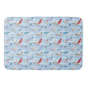 Cartoon commercial airplanes seamless pattern fabr bath mat