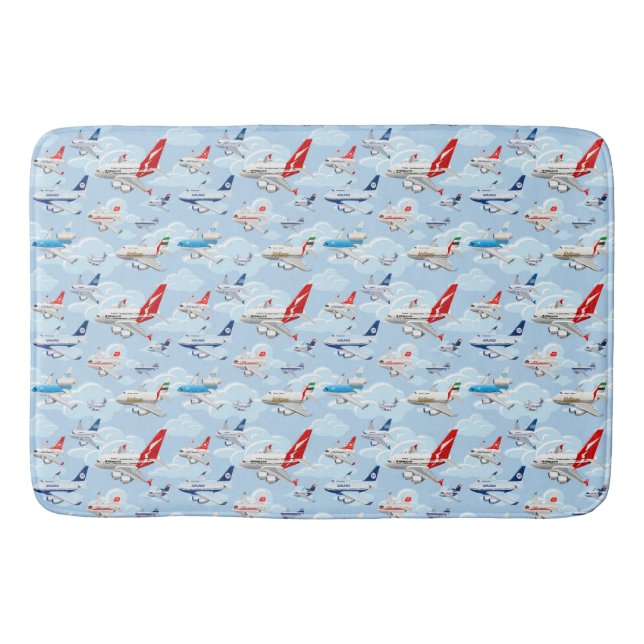 Cartoon commercial airplanes seamless pattern fabr bath mat (Front)