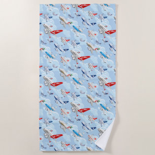 Cartoon commercial airplanes seamless pattern fabr beach towel