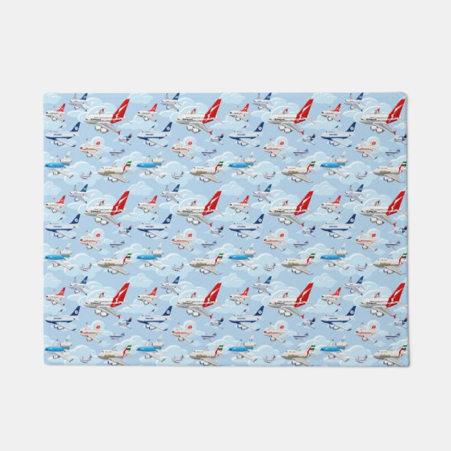 Cartoon commercial airplanes seamless pattern fabr doormat (Front)