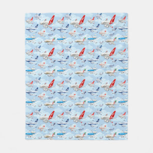 Cartoon commercial airplanes seamless pattern fabr fleece blanket