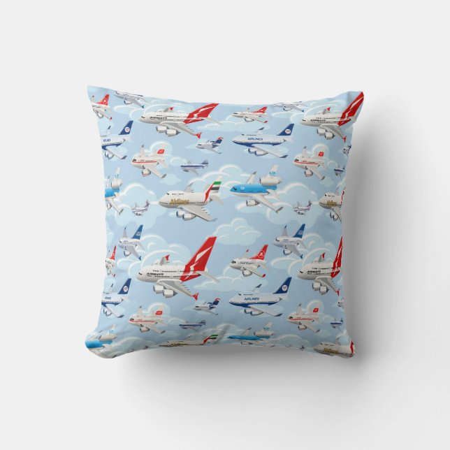 Cartoon commercial airplanes seamless pattern throw pillow (Front)