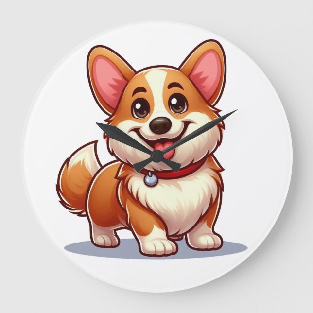Cartoon Corgi Large Clock (Front)