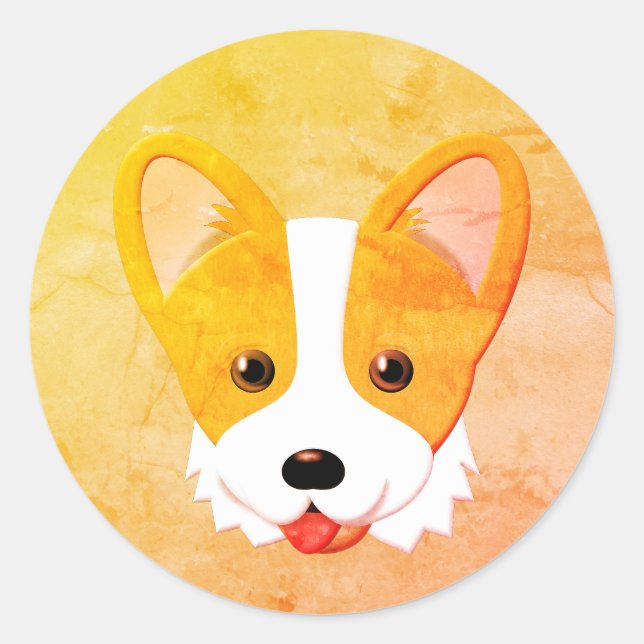 Cartoon Corgi Painting Classic Round Sticker (Front)