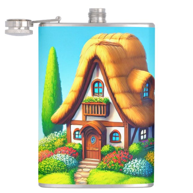 Cartoon Cottage Hip Flask (Opened)