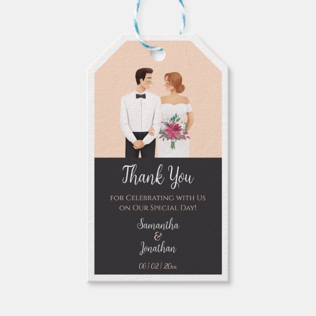 Cartoon Couple Modern Wedding Gift Tags (Front)