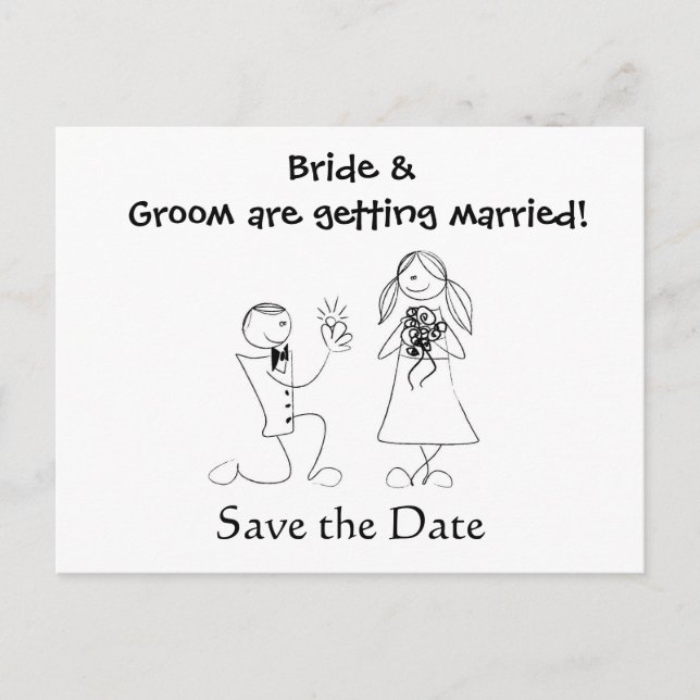 Cartoon Couple Wedding Save the Date Announcement Postcard (Front)