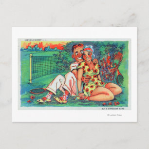 Cartoon Couple with Tennis Gear Postcard