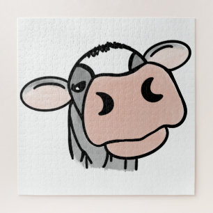 cartoon cow black white pink kiss gray farm animal jigsaw puzzle