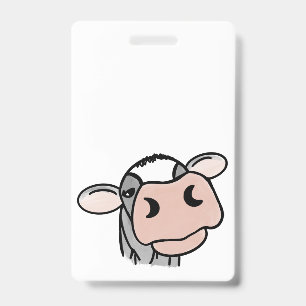 cartoon cow black white pink kiss grey farm animal badge