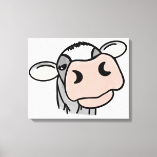 cartoon cow black white pink kiss grey farm animal canvas print