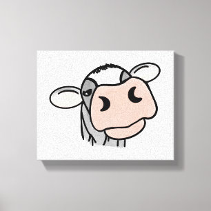 cartoon cow black white pink kiss grey farm animal canvas print