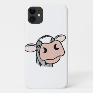cartoon cow black white pink kiss grey farm animal iPhone 11 case