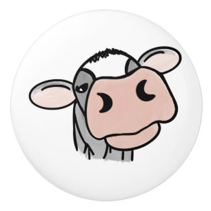 cartoon cow black white pink kiss grey farm animal ceramic knob