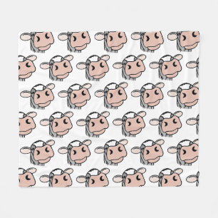 cartoon cow black white pink kiss grey farm animal fleece blanket