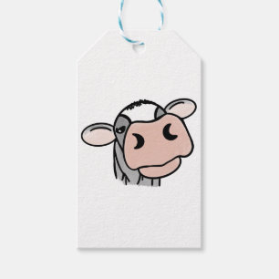cartoon cow black white pink kiss grey farm animal gift tags