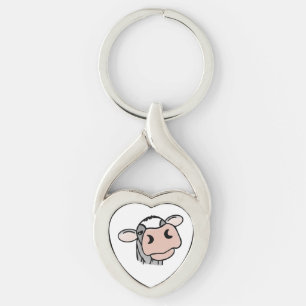 cartoon cow black white pink kiss grey farm animal keychain