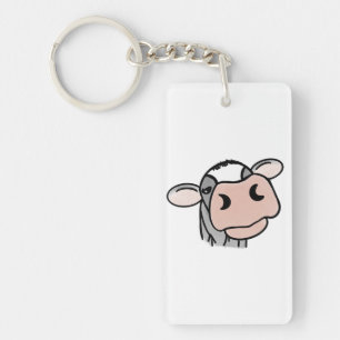 cartoon cow black white pink kiss grey farm animal keychain