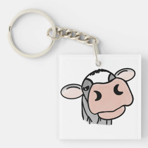 cartoon cow black white pink kiss grey farm animal keychain