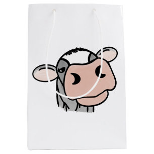 cartoon cow black white pink kiss grey farm animal medium gift bag
