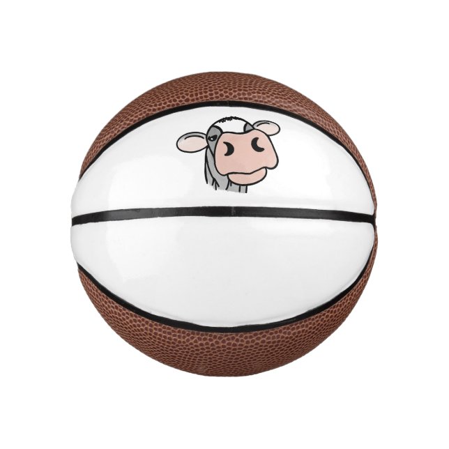 cartoon cow black white pink kiss grey farm animal mini basketball (Front)