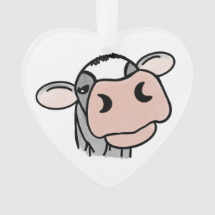 cartoon cow black white pink kiss grey farm animal ornament