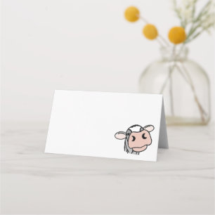 cartoon cow black white pink kiss grey farm animal place card